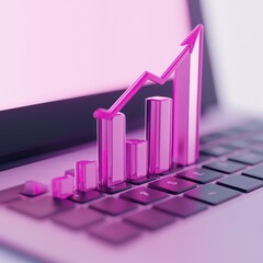 Aufkleber - Pink upward trending graph on laptop.