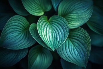 Aufkleber - Lush green leaves with prominent veins, creating a natural texture.