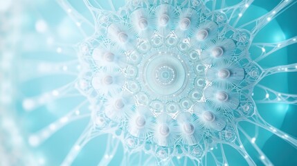 Fototapete - Abstract teal and white glowing circular design with intricate details.