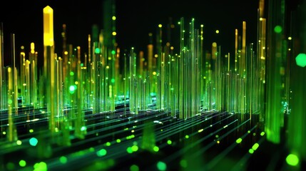 Aufkleber - Abstract green and yellow glowing digital city landscape.