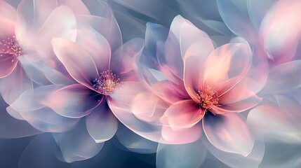 Aufkleber - A modern design featuring overlapping translucent flower shapes, creating an ethereal and abstract floral background with soft, flowing elements