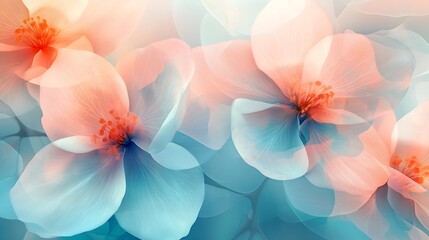 Poster - A modern design showcasing overlapping translucent flower shapes, creating an ethereal and abstract floral background with soft, delicate details
