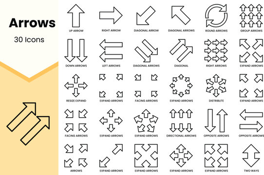 Set of arrows icons. Simple line art style icons pack. Vector illustration