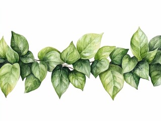 Poster - Soft Flowing Watercolor Painting of an Ivy Vine with Delicate Gradient Green Leaves in a Lush Whimsical Botanical Design for Nature Floral and Eco Friendly Backgrounds and Textures