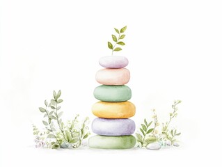 Aufkleber - whimsical watercolor toy stack with delicate rings of pastel colors painted with soft gentle texture