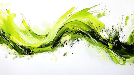 Aufkleber - Vibrant lime green wave abstract design, zesty and bright, flowing dynamically on a white backdrop, creating an energetic visual