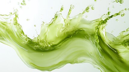 Fototapete - Vibrant lime green wave in an abstract design, zesty and bright, elegantly flowing on a crisp white backdrop