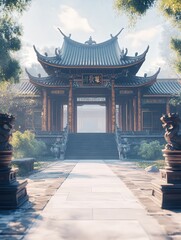 Poster - traditional Chinese palace, showing off its detailed architecture, towering gates, and symbolic dragon motifs on the columns.