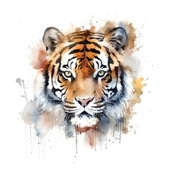 Wall Mural - Watercolor painting Tiger Portrait vector illustration. isolated on white background.