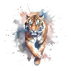 Wall Mural - Majestic tiger in watercolor style ready to strike. isolated vector on white background.