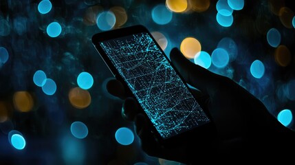 Poster - Abstract Image of Smartphone Display with Bright Digital Connections
