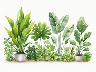 Poster - Vibrant watercolor of a vertical garden with cascading plants and lush  verdant foliage in a serene  botanical composition  The showcases a modern  minimalist design with a clean  calming aesthetic