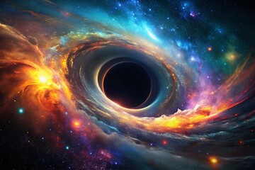 Wall Mural - abstract black hole galaxy: dark space bokeh background stock photo