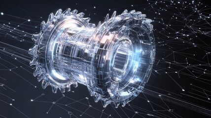 Poster - Innovative gear mechanism visualization digital space 3d render tech environment futuristic perspective