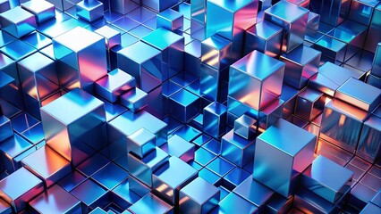 Wall Mural - Abstract Blue Cube Background: Modern Architectural Design Texture