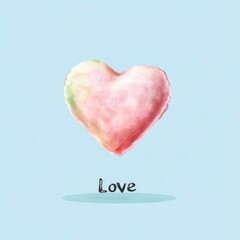 Poster - Delicate pastel colored heart shaped candy with  Love  text overlay  Minimal flat design style with soft romantic visual elements