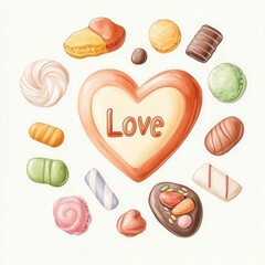 Aufkleber - charming flat design depicting a candy shaped heart in soft pastel color tones with the word love wr