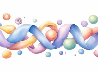 Poster - watercolor background with swirling pastel ribbons and glowing love symbols in soft dreamlike tones  Elegant fluid graphic design with a modern contemporary look and feel