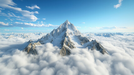 Wall Mural - Majestic mountain peak surrounded by clouds and blue sky, breathtaking view