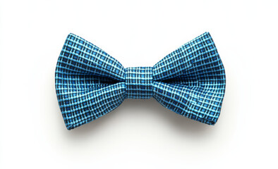 blue bow tie with checkered pattern, isolated on white background, showcasing its vibrant color and texture. Perfect for formal occasions or stylish outfits