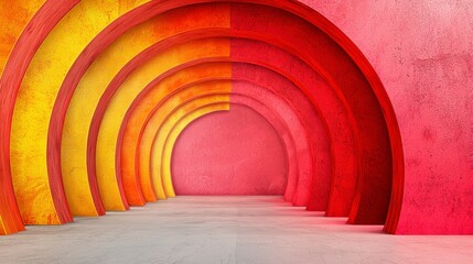 Poster - Abstract Colorful Archways in Vibrant Hues of Red and Yellow for Modern Design Spaces