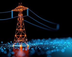 Poster - Abstract Power Tower with Digital Technology Effects on a Dark Background