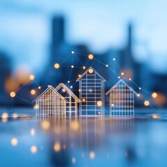 Poster - Modern Urban Landscape with Futuristic House Design and Digital Connections
