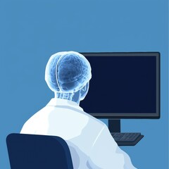 Poster - Human Brain Illustration with Computer Monitor Representing Digital Learning Concepts