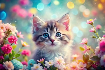  Adorable Kitten Double Exposure: Playful Feline in Floral Bloom