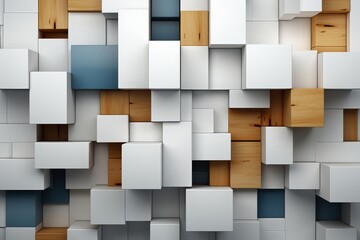 Poster - Neatly Organized 3D Blocks Designing a Wall Structure with a Harmonious Blend of Colors and Textures for Modern Interior Enhancements