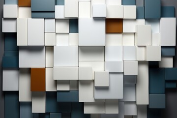 Poster - Neatly Organized Collection of Various 3D Blocks Arranged to Form a Contemporary Wall Design Featuring Diverse Shapes and Colors