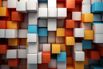 Poster - Colorful 3D Blocks Arranged Neatly to Create a Vibrant Wall Background for Creative Design and Artistic Projects