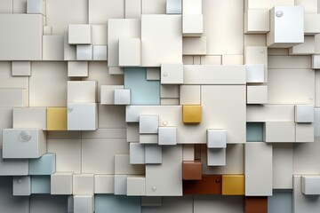 Poster - Neatly Organized 3D Blocks Creating an Abstract Wall Design with Varied Shapes and Colors for Modern Aesthetic Applications