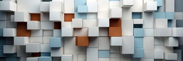 Poster - Neatly Organized 3D Blocks in Various Shapes and Colors Forming a Decorative Wall Design for Creative Backgrounds or Textures