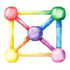 Poster - Colorful Watercolor Network Nodes and Connections in Geometric Pattern Design