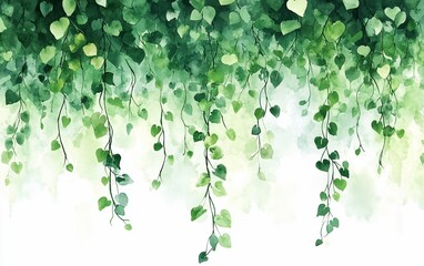 Poster - Watercolor vines hanging down on a white backdrop.