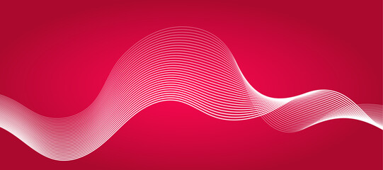 Poster - Abstract background with waves for banner. Medium banner size. Vector background with lines. Red gradient. Interior. Brochure, booklet. Valentine's Day.