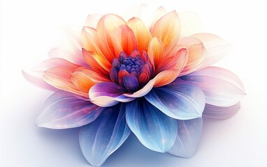Aufkleber - Abstract vibrant flower, digital render with blue, orange, and pink petals.