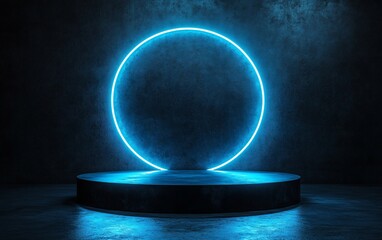 Poster - Glowing blue circle on dark platform.