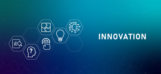 Poster - Innovation gradients header illustration concept innovative idea strategy plan future impact company strategic research and technology for business new invention