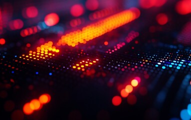 Fototapete - Abstract glowing digital circuit with blur.