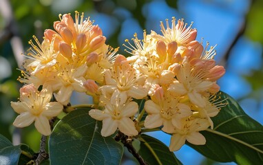 Aufkleber - Blooming yellowish-orange flower cluster with leaves in nature.