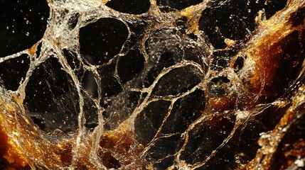 Poster - Abstract water splash in high detail, forming intricate shapes and curves on a dark black background with dramatic lighting and open space