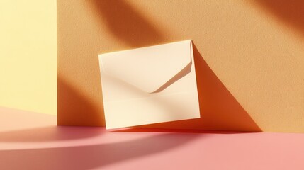 Poster - A blank card leaning on a minimalist envelope set on a soft neutral gradient background with ample copy space