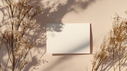 Poster - A blank card leaning on a minimalist envelope set on a soft neutral gradient background with ample copy space