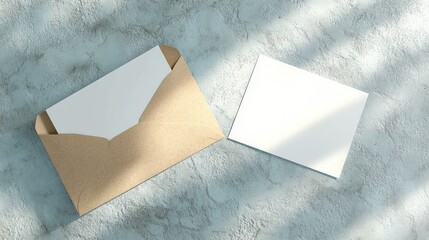 Poster - A blank card peeking out from an envelope, placed on a textured surface with clean lines and soft shadows