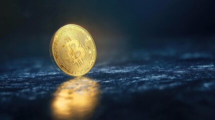Poster - a single glowing gold coin floating in a dark space, surrounded by subtle financial icons, represent
