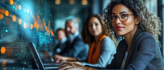Poster - Focused woman in office during business discussion