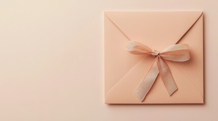 Poster - Elegant flat lay of blank envelopes tied with a ribbon, placed on a light pastel surface with ample copy space