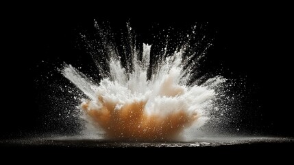 Poster - High-speed capture of a water explosion, with droplets radiating outward against a dark background, emphasizing dynamic motion